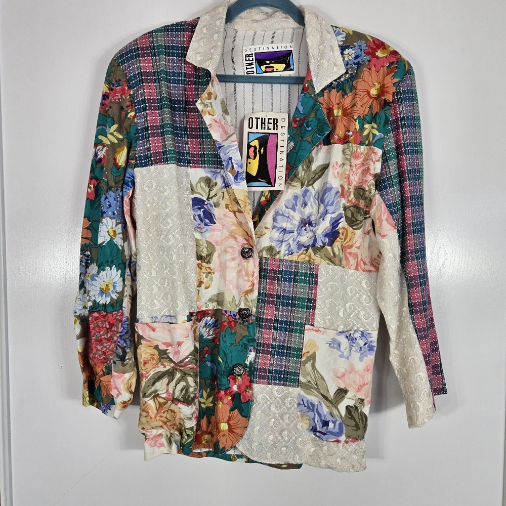 Other Destination Vtg 80s Patchwork Art To Wear Lagenlook  Blazer NWT Small Boho